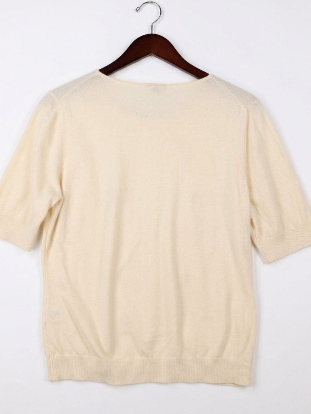 Lafayette 148 New York 100% Wool Short Sleeve Knit Sweater Cream Beige XL
